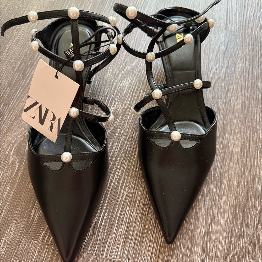 Zara Black Heels with Pearl Details - EU 37 (US Zara 6.5) NWT